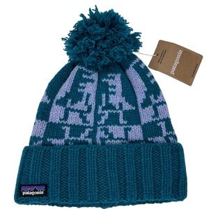 Patagonia Snowbelle Pom Beanie Penguin Squawk Belay Blue One Size Cuffed Unisex